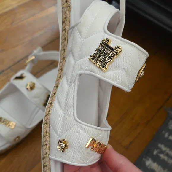 Karl Lagerfeld White Sandals with Gold Accents - Picture 4 of 11